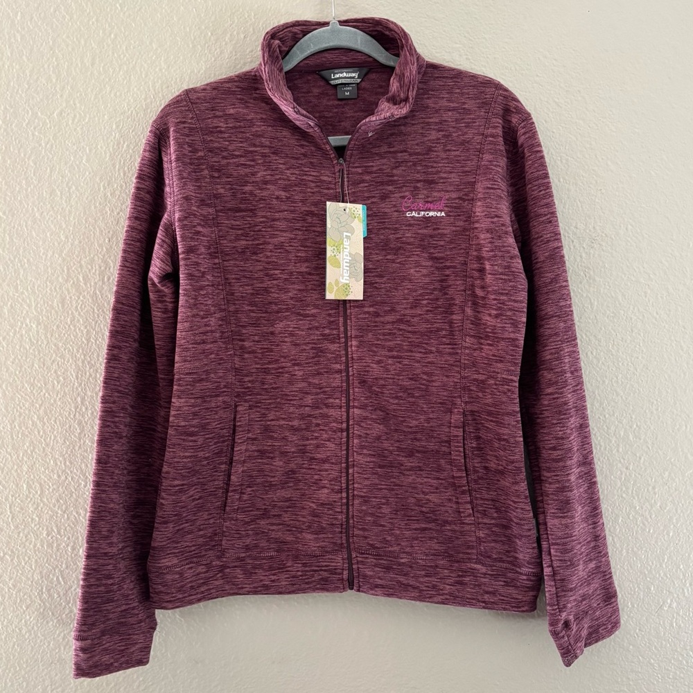 NWT Landway Ladies Cascade Marled Fleece Front Zip & pockets Carmel Ca logo Sz M